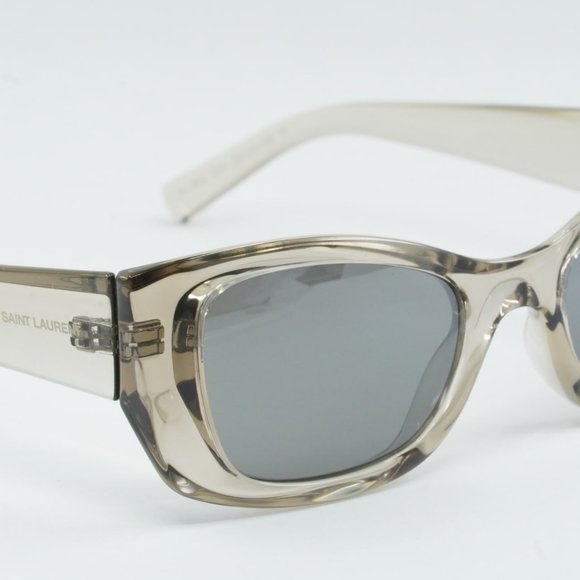 Saint Laurent SL593 003 Cat Eye Sunglasses - Beige/Silver Mirror - Picture 4 of 9